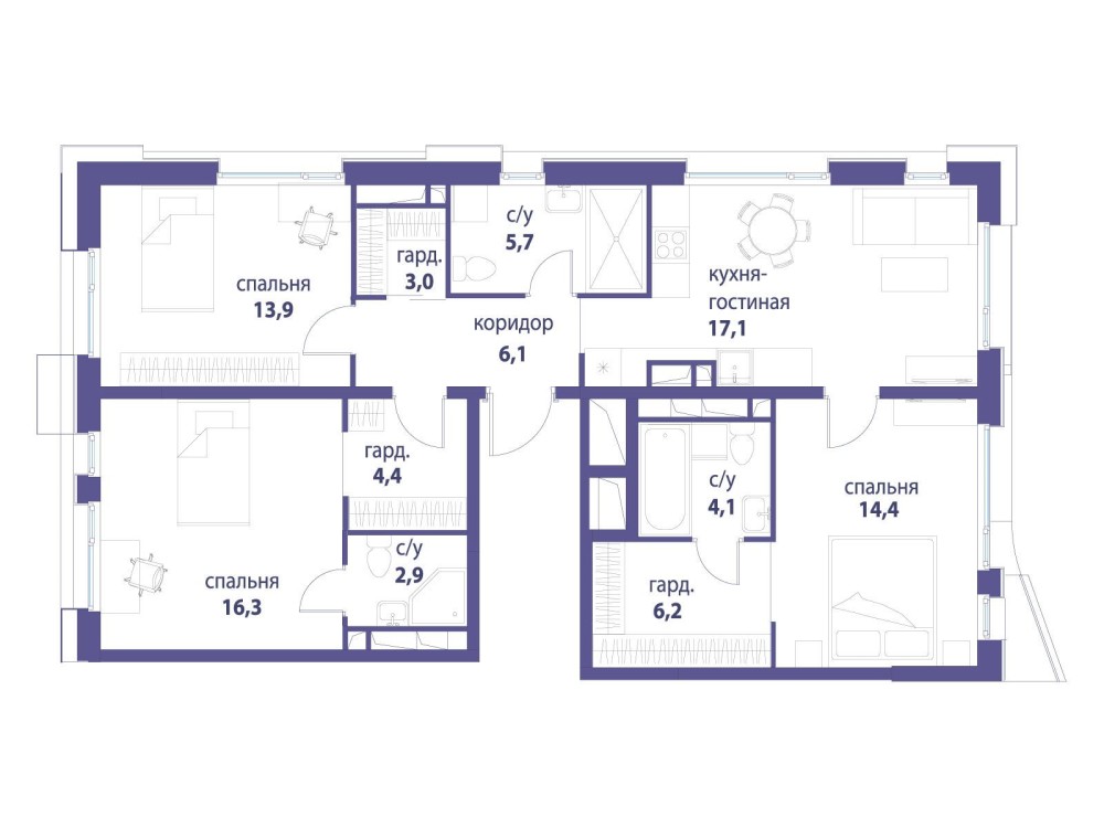 3-х комн. кв., 94.1 м²