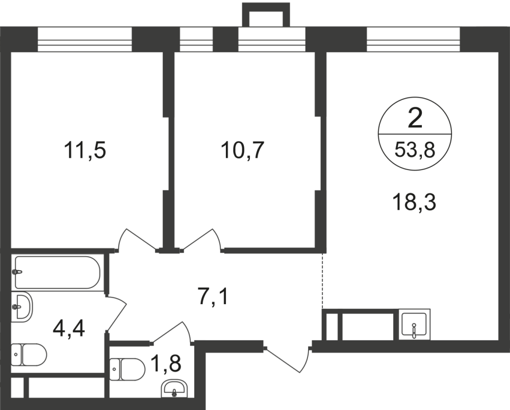 2-х комн. кв., 53 м²
