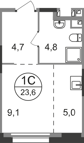 Студия, 23 м²