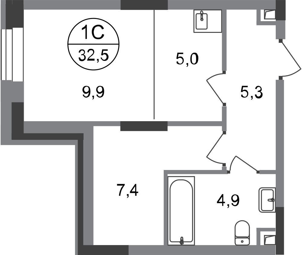 Студия, 32 м²