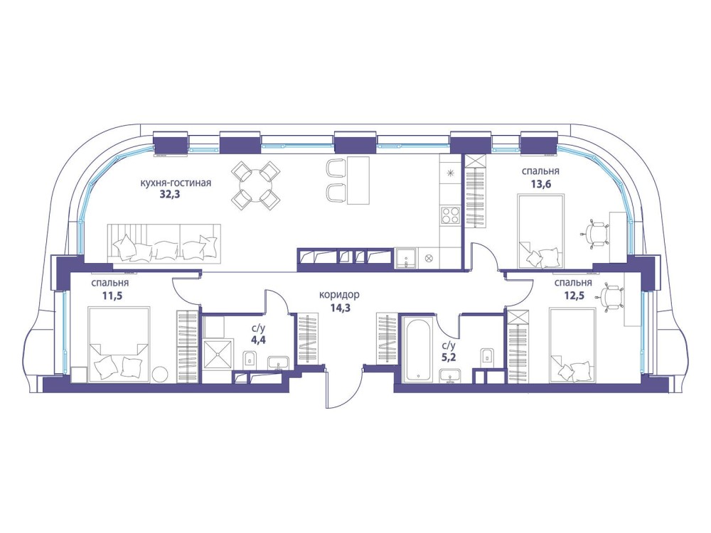 3-х комн. кв., 93.8 м²