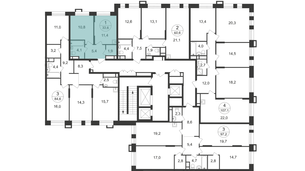 1-х комн. кв., 33 м²