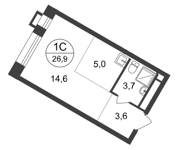 Студия, 26 м²