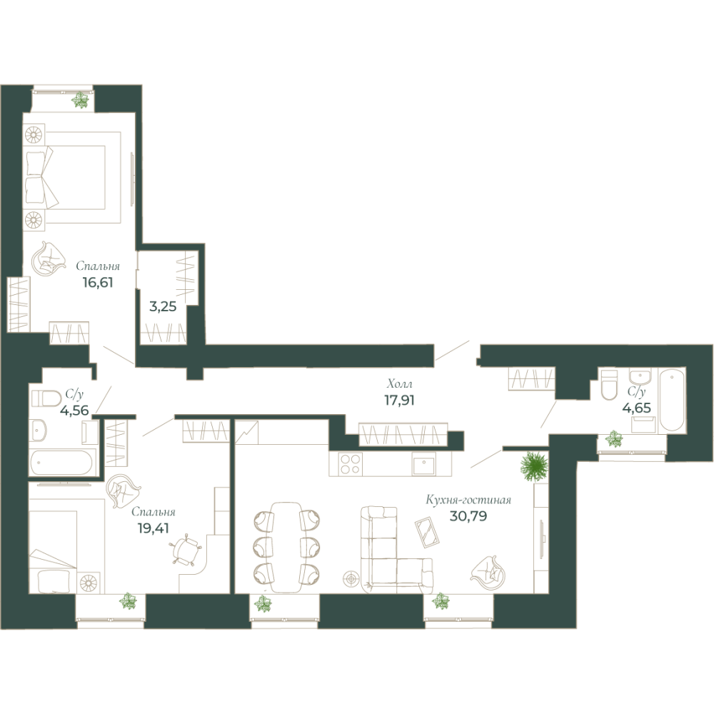 2-х комн. кв., 99.4 м²