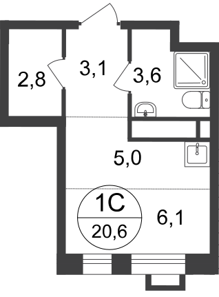 Студия, 20 м²