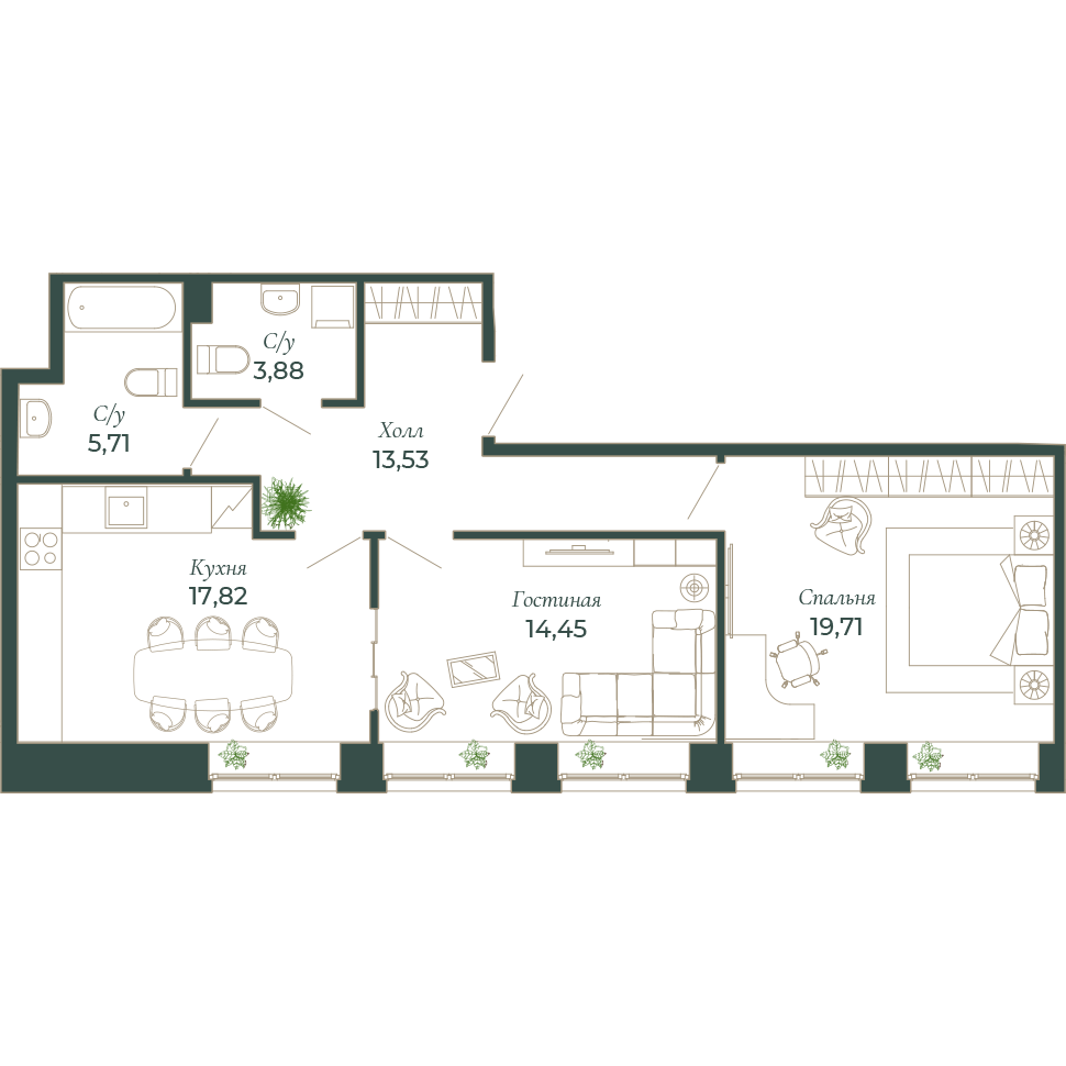 1-х комн. кв., 78.2 м²