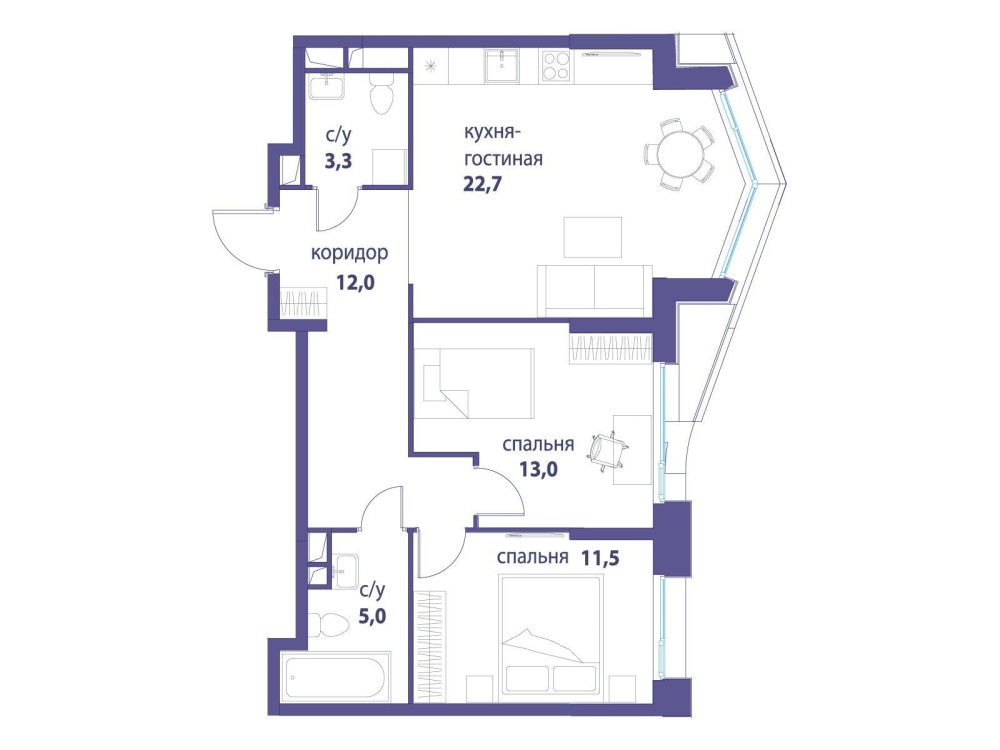 2-х комн. кв., 67.4 м²
