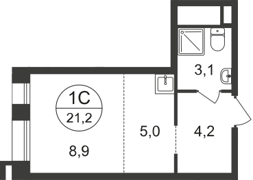 Студия, 21 м²