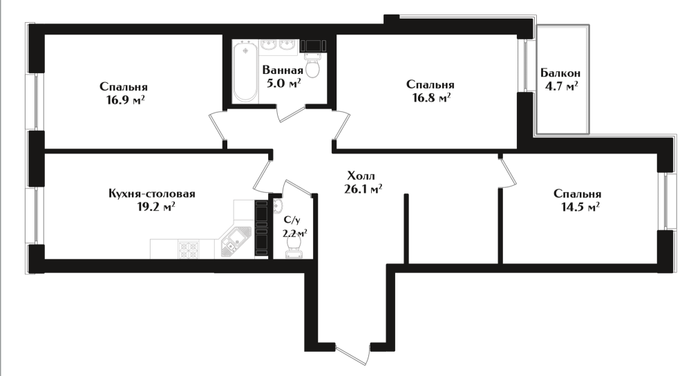 3-х комн. кв., 102.1 м²