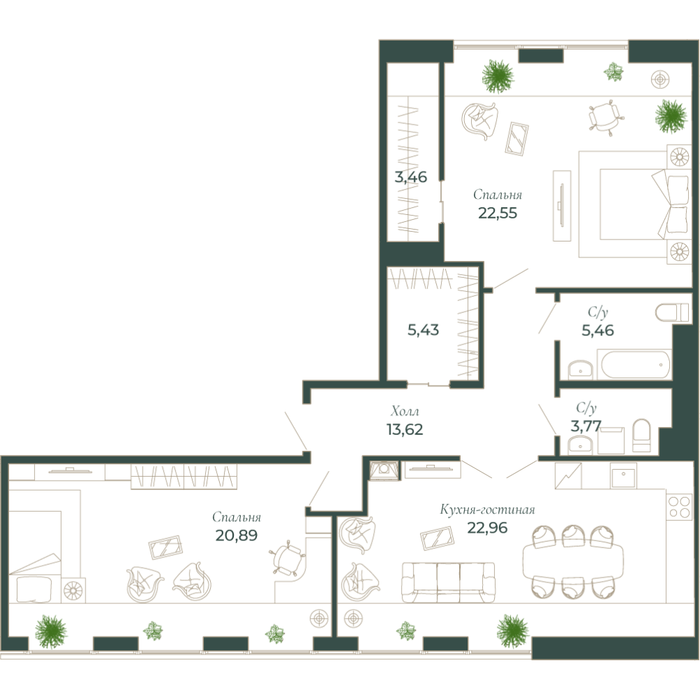 2-х комн. кв., 104.9 м²