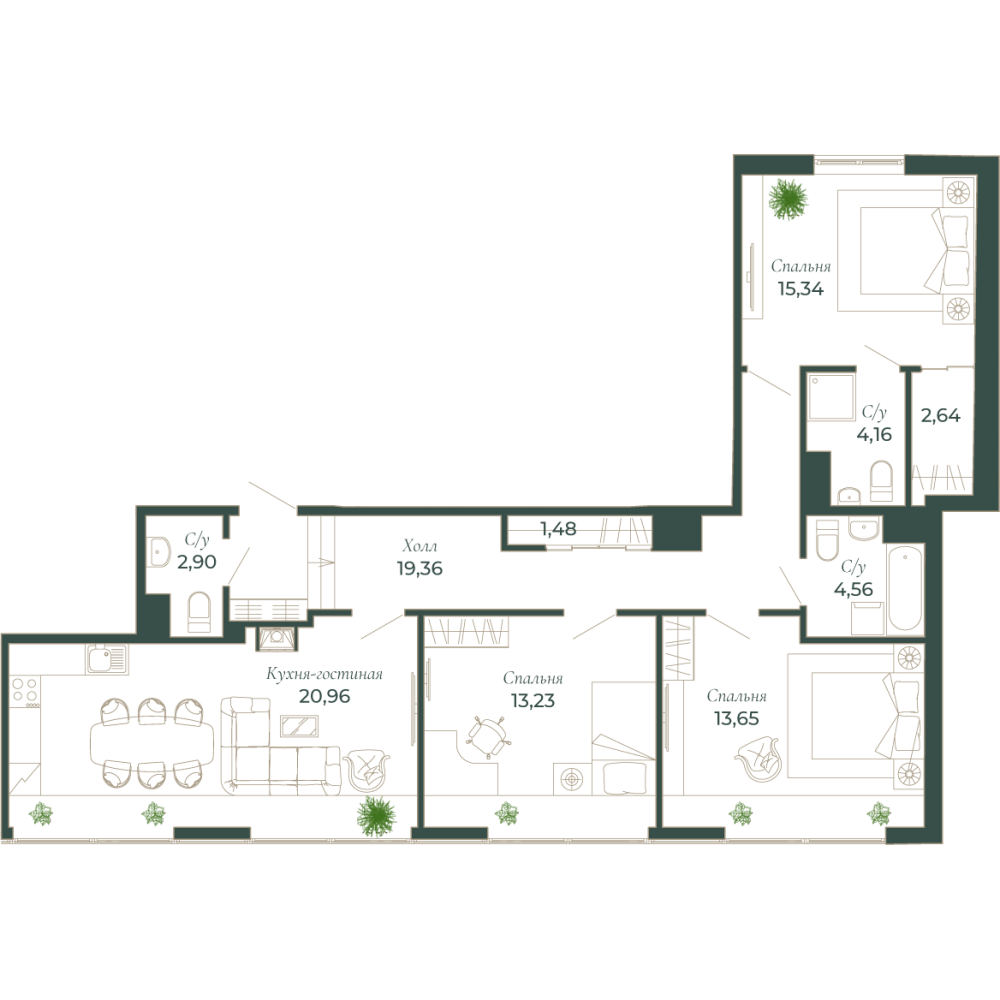 3-х комн. кв., 105.9 м²