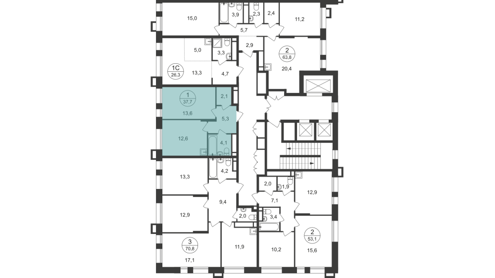 1-х комн. кв., 37 м²