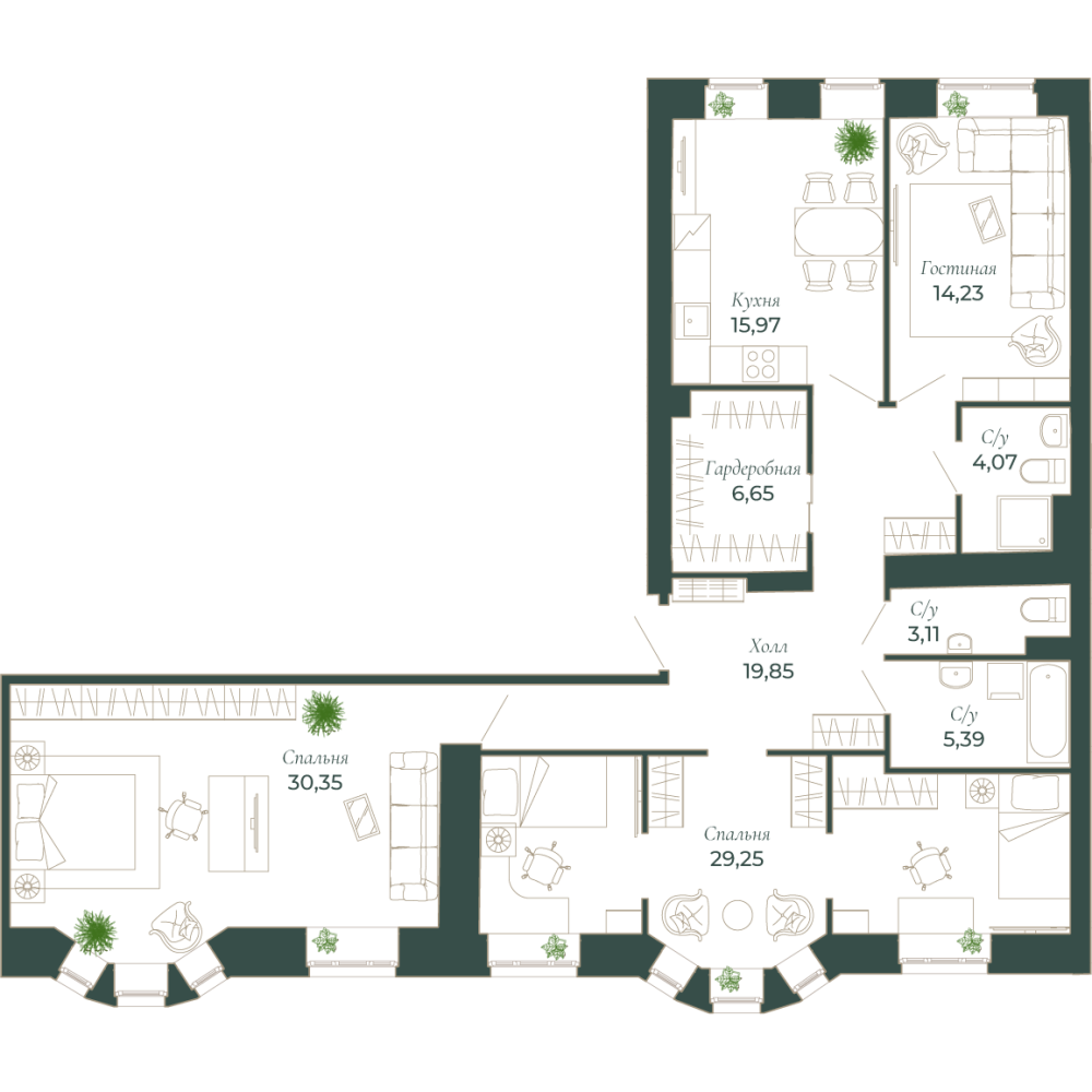 2-х комн. кв., 130 м²
