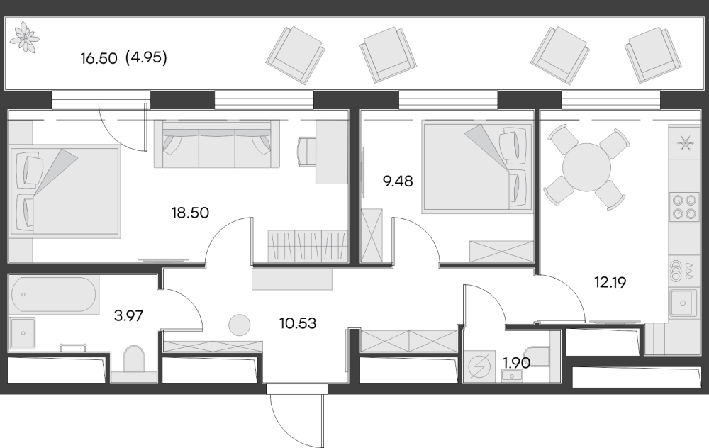 2-х комн. кв., 62 м²