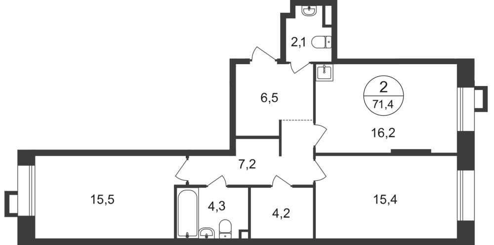2-х комн. кв., 71 м²