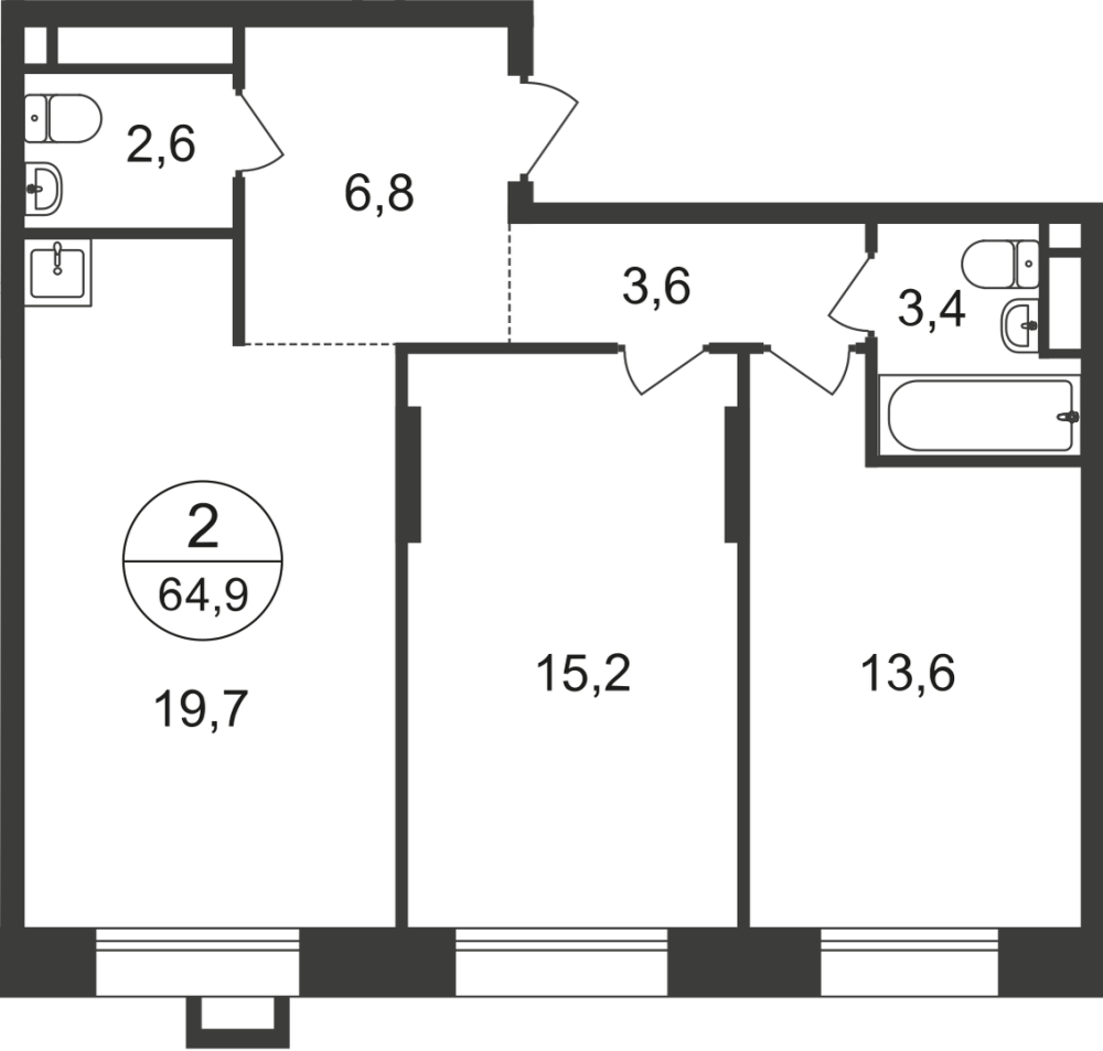 2-х комн. кв., 64 м²