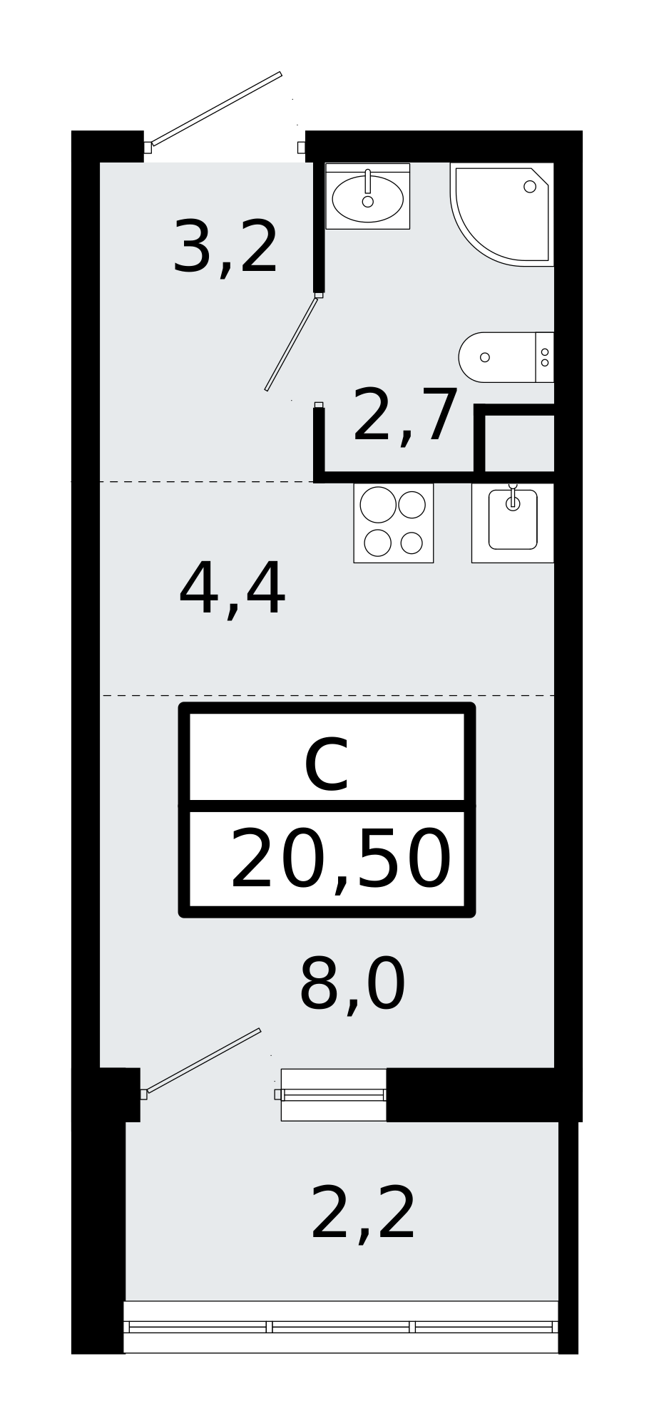 1-х комн. кв., 20.6 м²