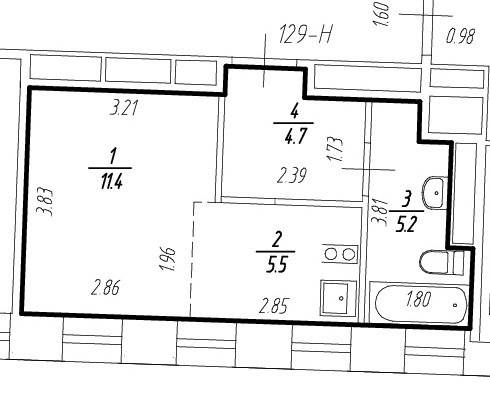 Студия, 28.3 м²