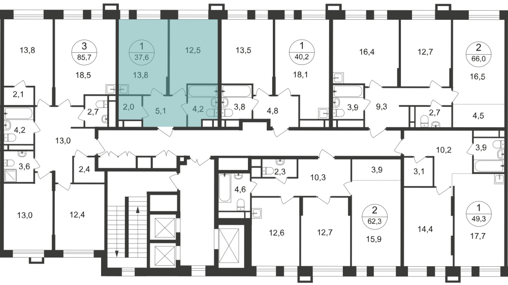 1-х комн. кв., 37 м²