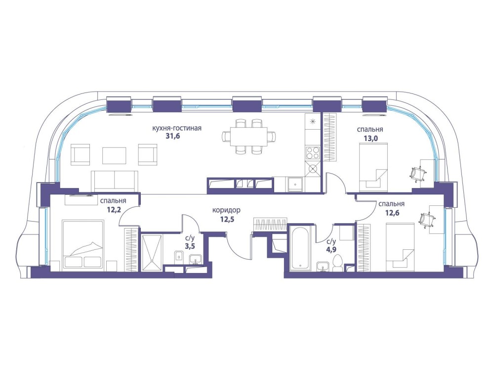 3-х комн. кв., 90.3 м²
