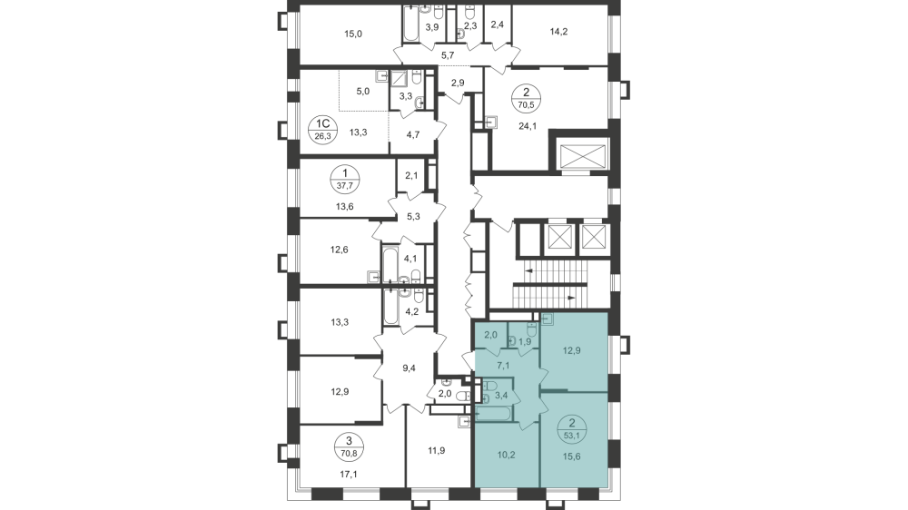 2-х комн. кв., 53 м²