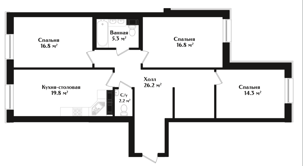 3-х комн. кв., 101.4 м²