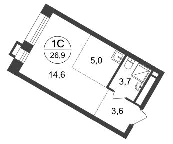 Студия, 26 м²