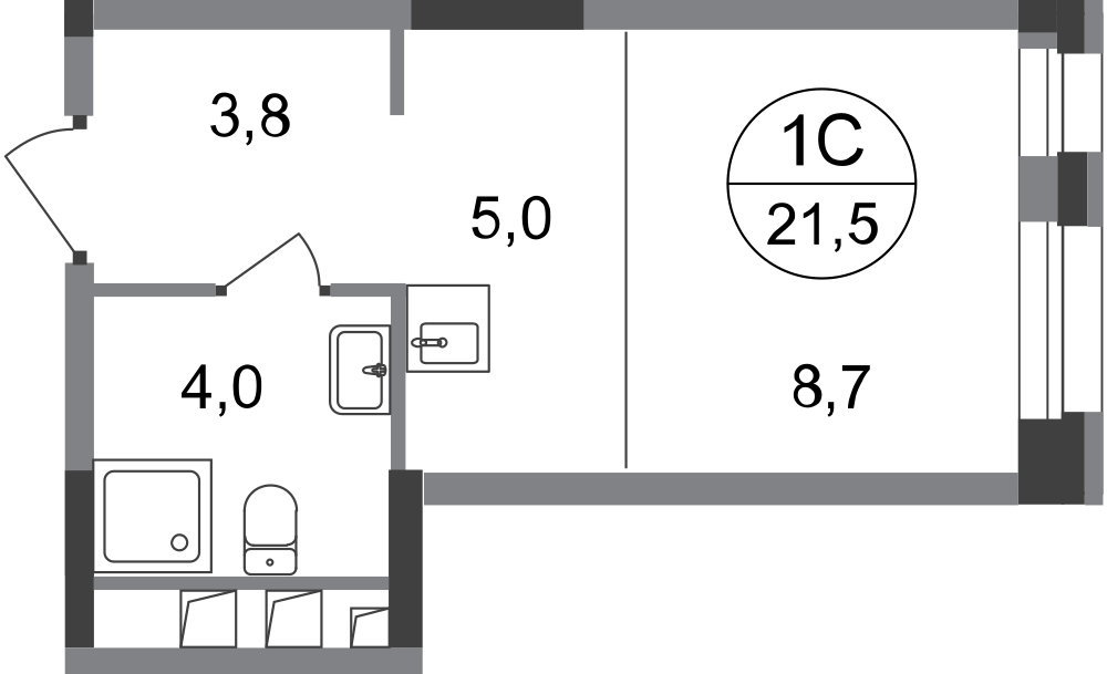 Студия, 21 м²