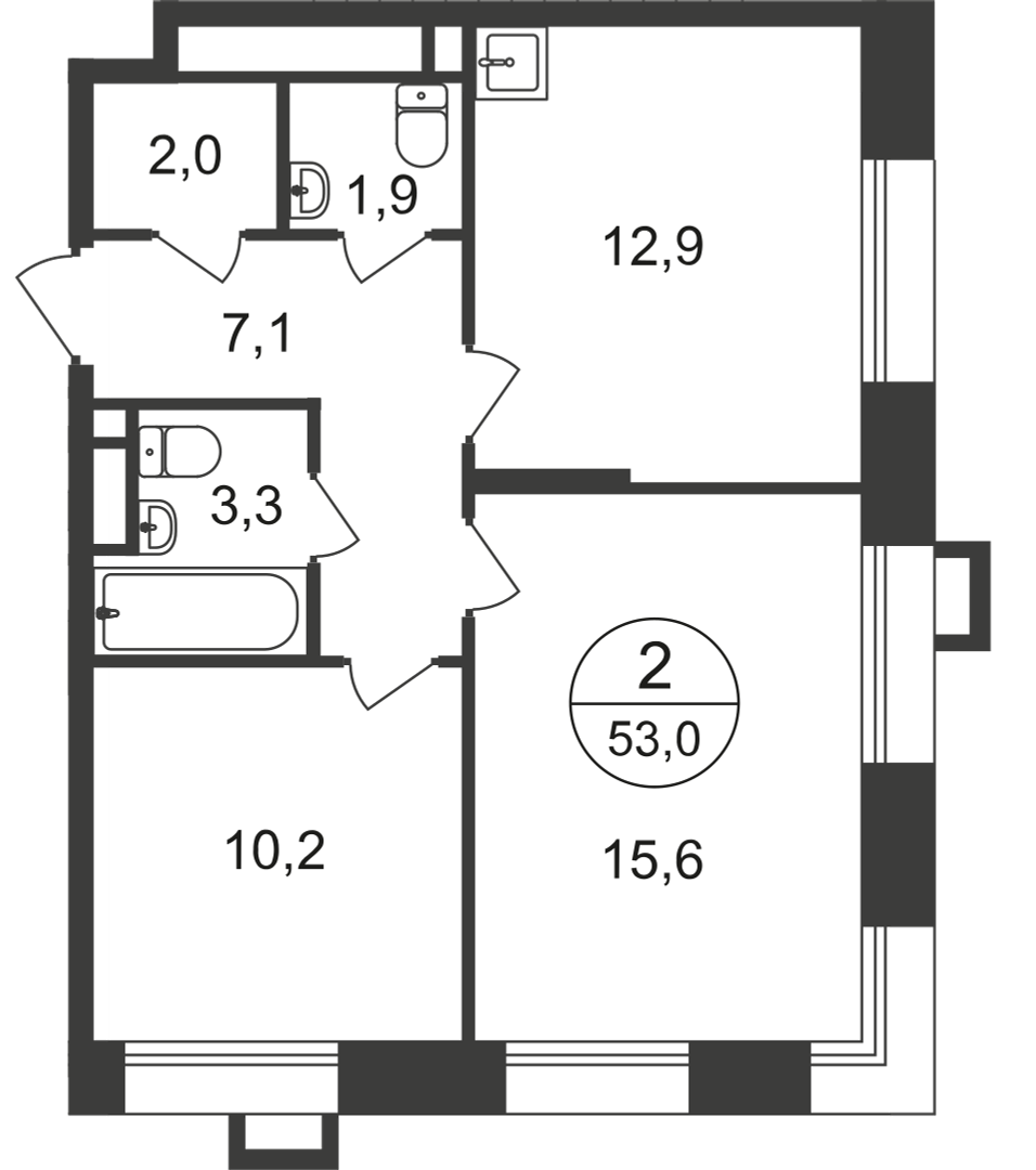 2-х комн. кв., 53 м²
