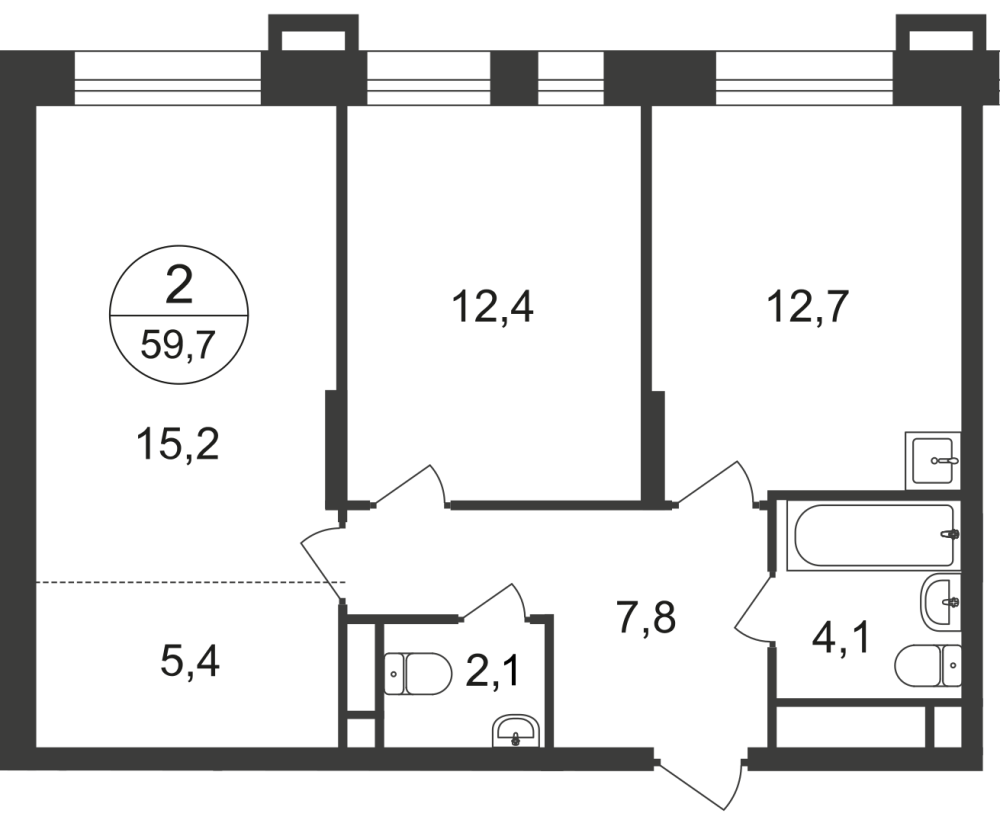 2-х комн. кв., 59 м²