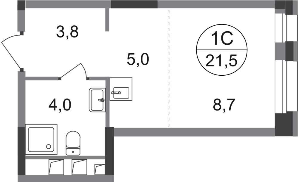 Студия, 21 м²