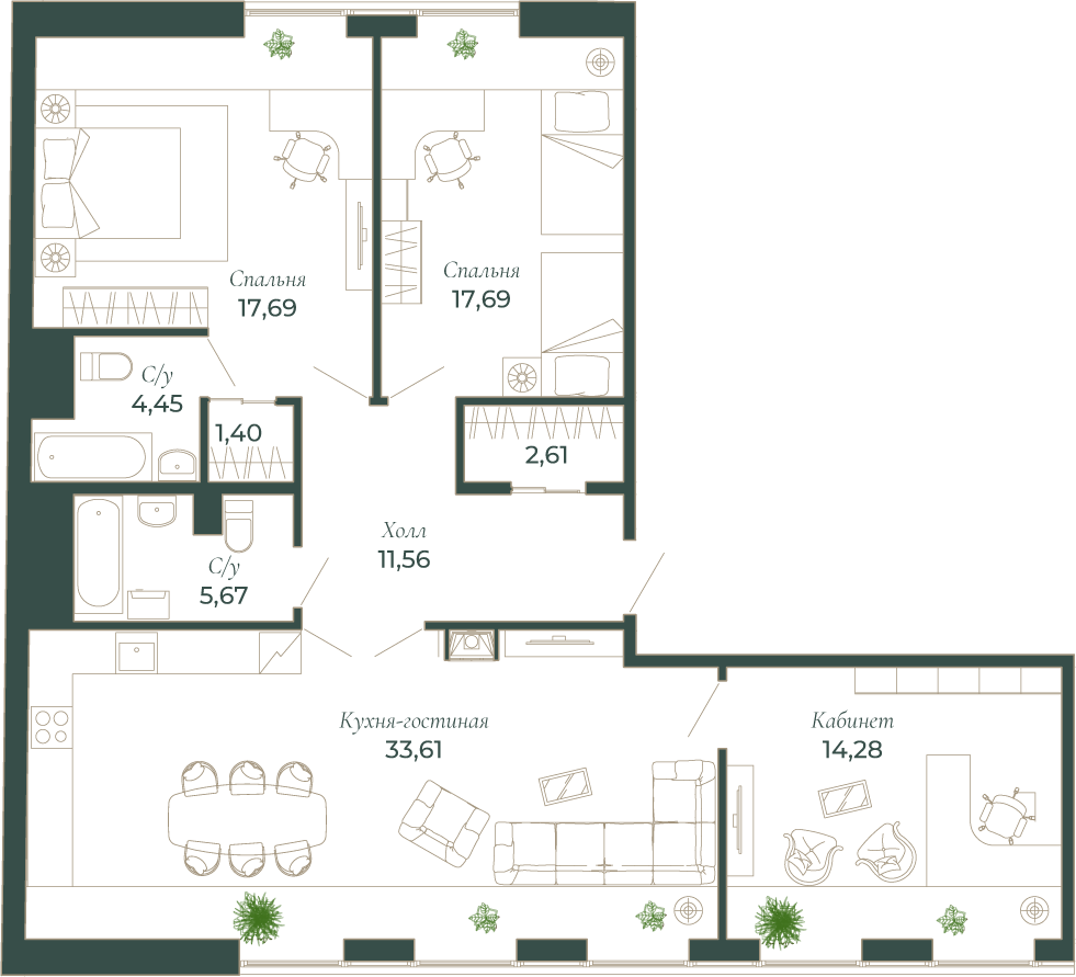 3-х комн. кв., 117.6 м²