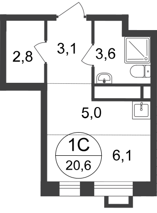 Студия, 20 м²