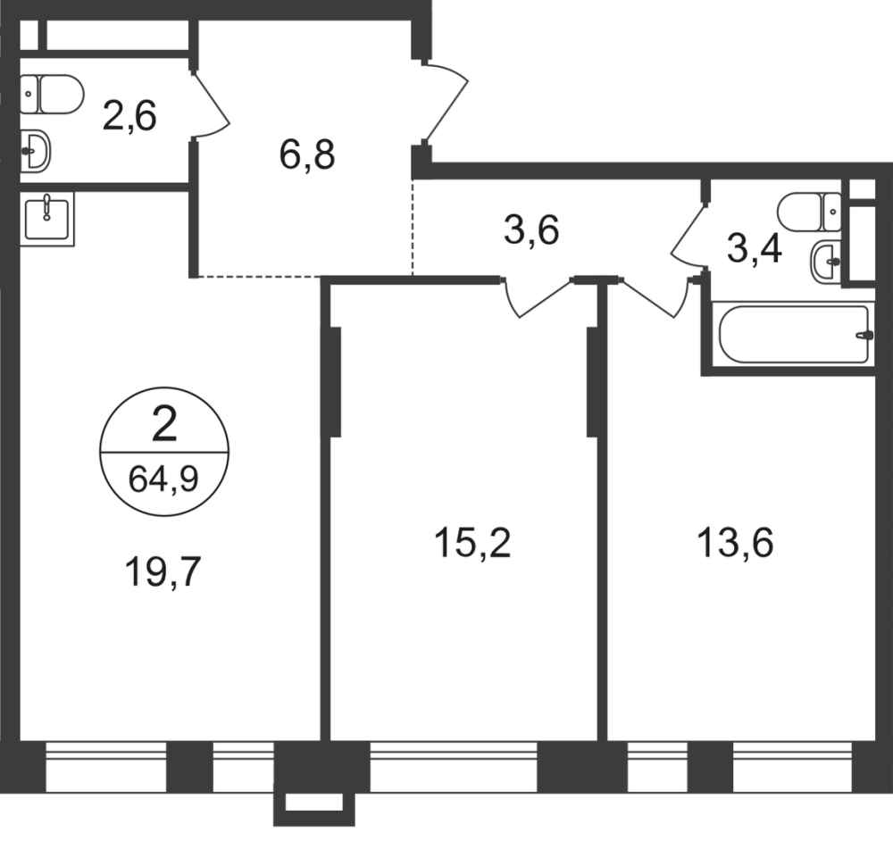 2-х комн. кв., 64 м²
