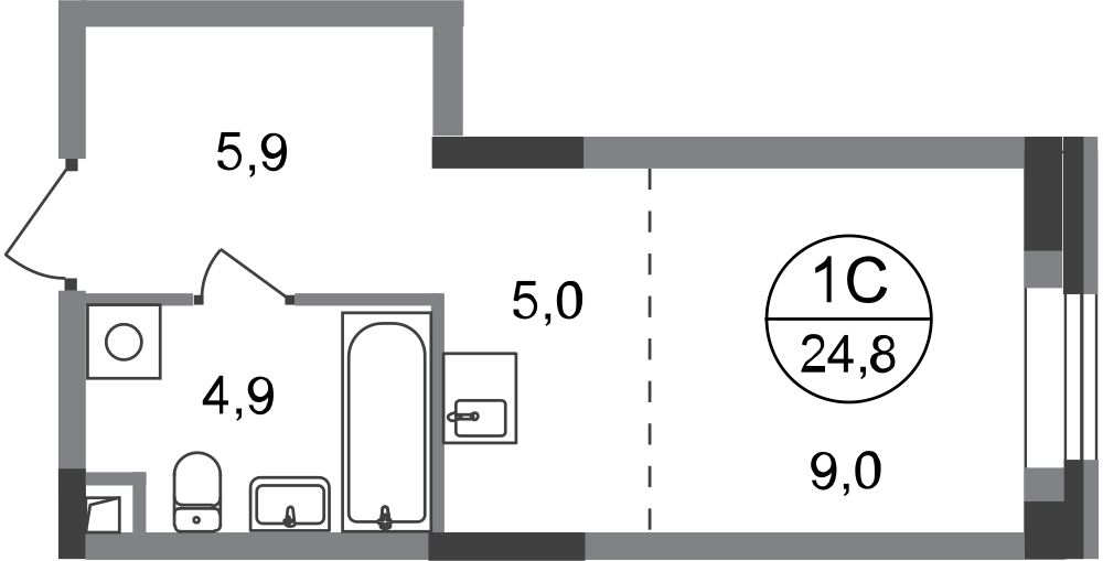 Студия, 24 м²