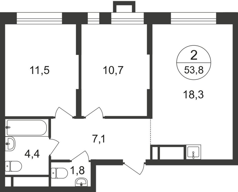 2-х комн. кв., 53 м²