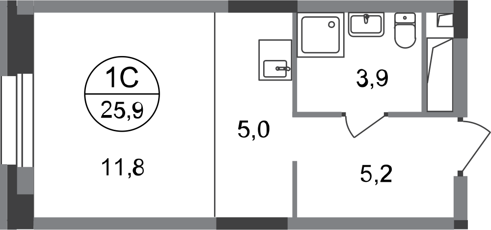 Студия, 25 м²